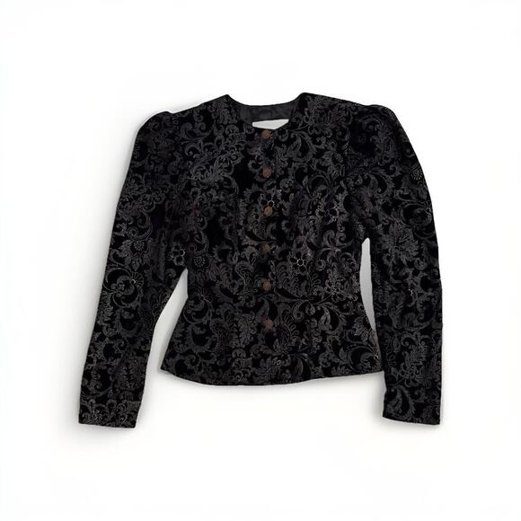 Vintage 80s Gunne Sax Jacket Size XS Jessica McClintock Velvet Peplum Edwardian - Picture 10 of 15